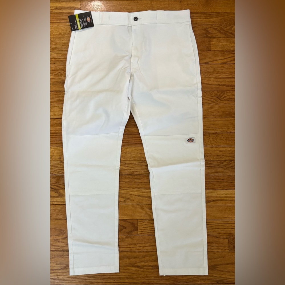 Dickies Twill Work Pants Men’s 38x32 White Skinny Fit Straight Leg Flex New